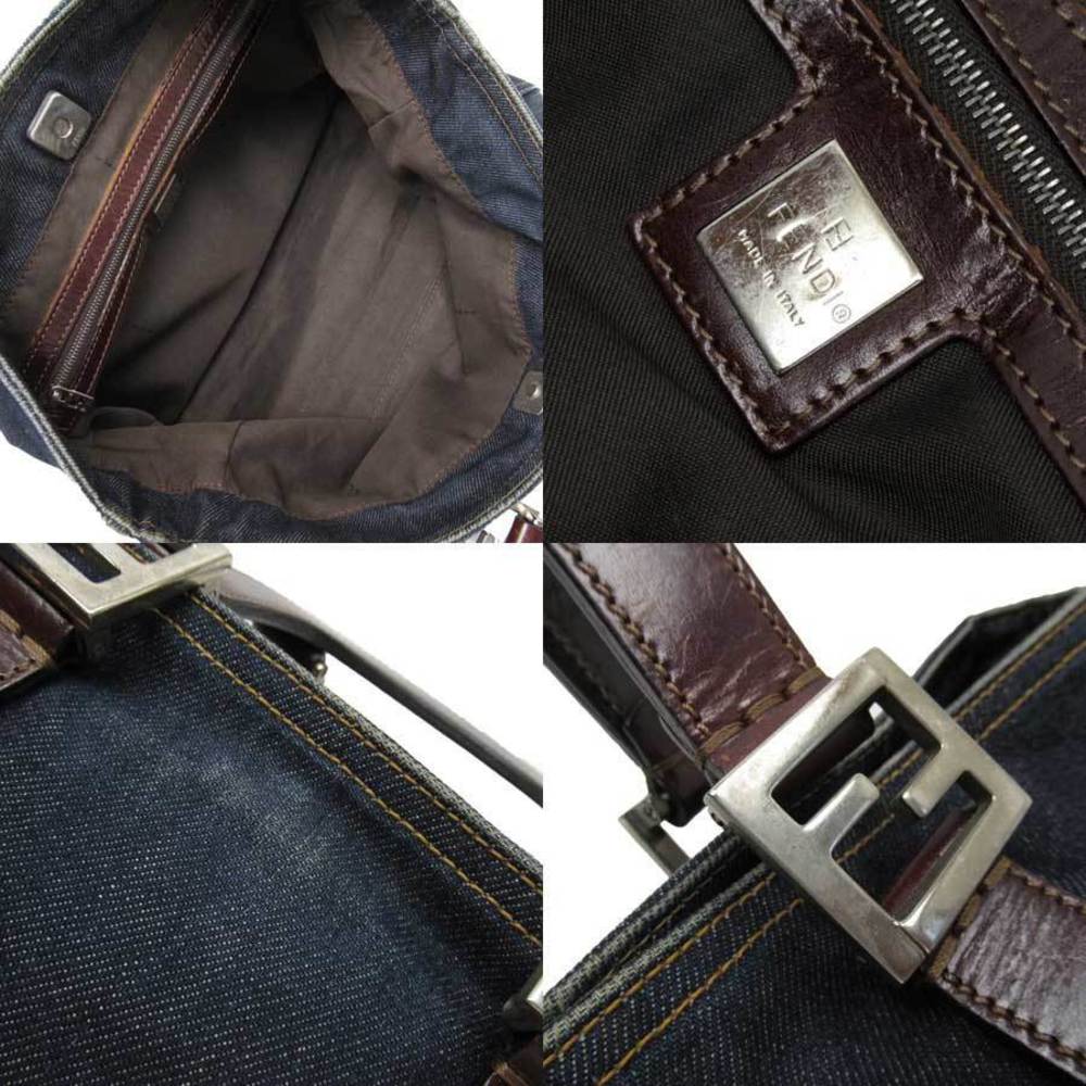 Fendi Tote Bag Denim Canvas Leather Blue Brown - Picture 3 of 3